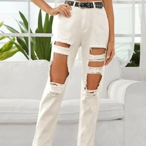 Ripped white mom jeans